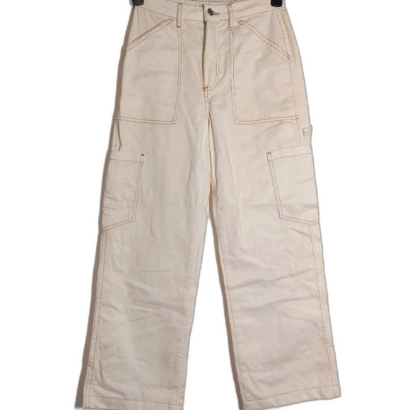 Denim&Co Denim - Denim Co. Women's 100% Cotton High Waist Wide Leg Cargo Jeans Cream Size 2 EUC